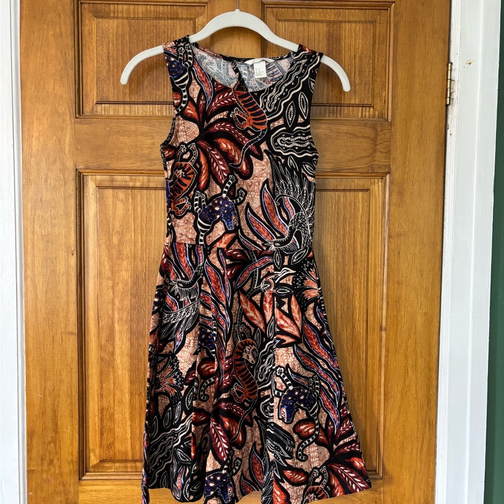 Botanical and Animal Print A-Line Sleeveless Dress